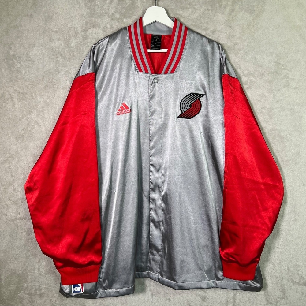 Portland Trail Blazers Jacket Mens 4XL NBA Adidas Satin Red/Silver Snap